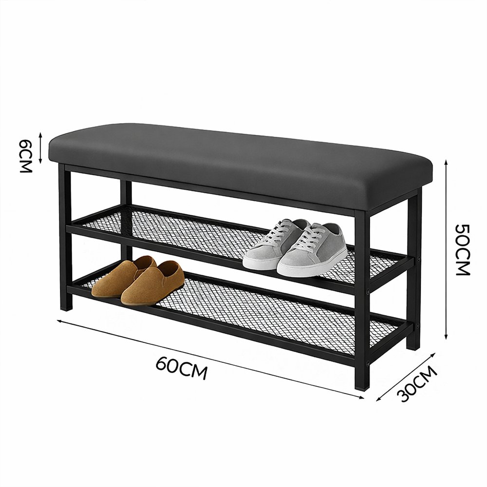 보리보 철제 현관의자 신발장 60cm 신발 수납정리대, 2단, 그레이+블랙 상세 이미지 2