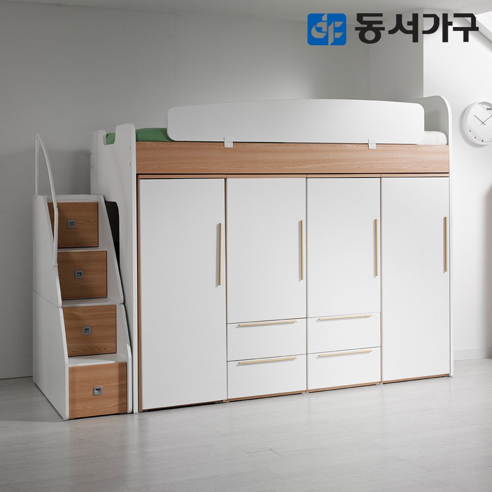 동서가구 디무트 수납형 계단 옷장 4세트 어린이 학생 벙커 침대 DF626520, 화이트할인· 01:22: 상세 이미지 1