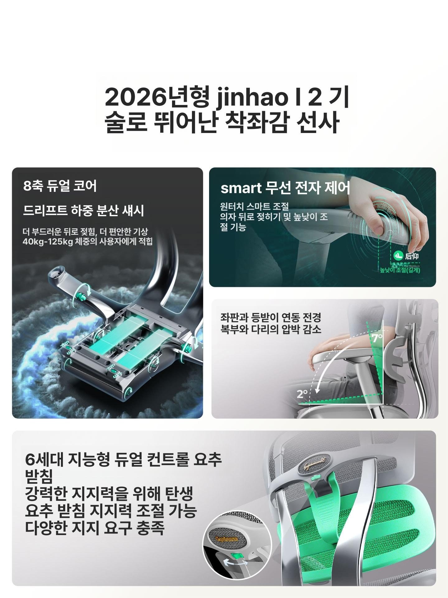 에르고휴먼 L2 인체공학 의자 사무실, 회전식 높이 조절 팔걸이, 실버화이트 메시 의자만 상세 이미지 2