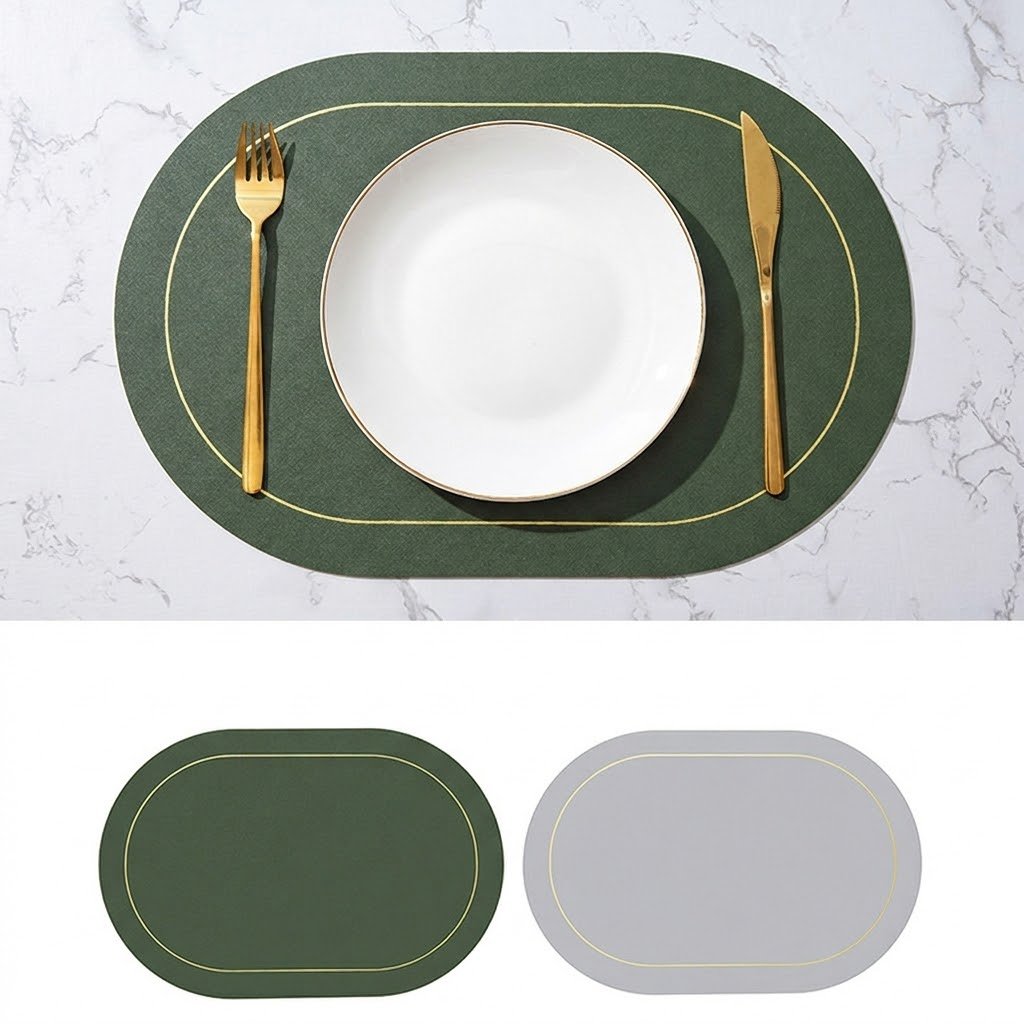 더퓨어리즘365 양면 방수 가죽 식탁매트 식탁테이블매트 4p 세트 북유럽 매트, 4개, 45cm*30cm, 올리브그린+샌드그레이(녹색+회색)할인 상세 이미지 1