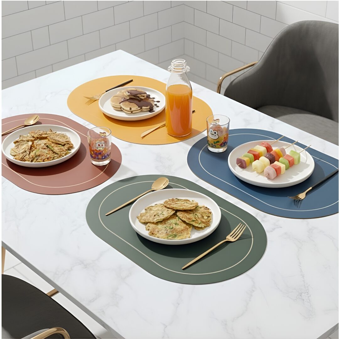 더퓨어리즘365 양면 방수 가죽 식탁매트 식탁테이블매트 4p 세트 북유럽 매트, 4개, 45cm*30cm, 올리브그린+샌드그레이(녹색+회색)할인 상세 이미지 2