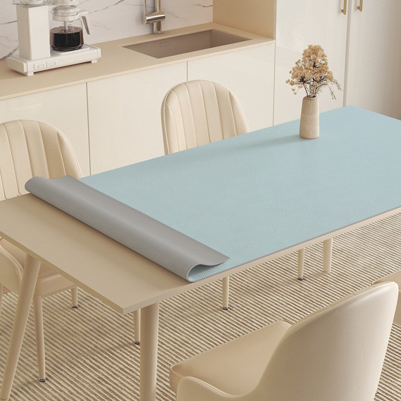 Alemon 양면 가죽 방수 식탁보 테이블 매트, 130x80cm, 연그레이+핑크블루, 1개할인 상세 이미지 1
