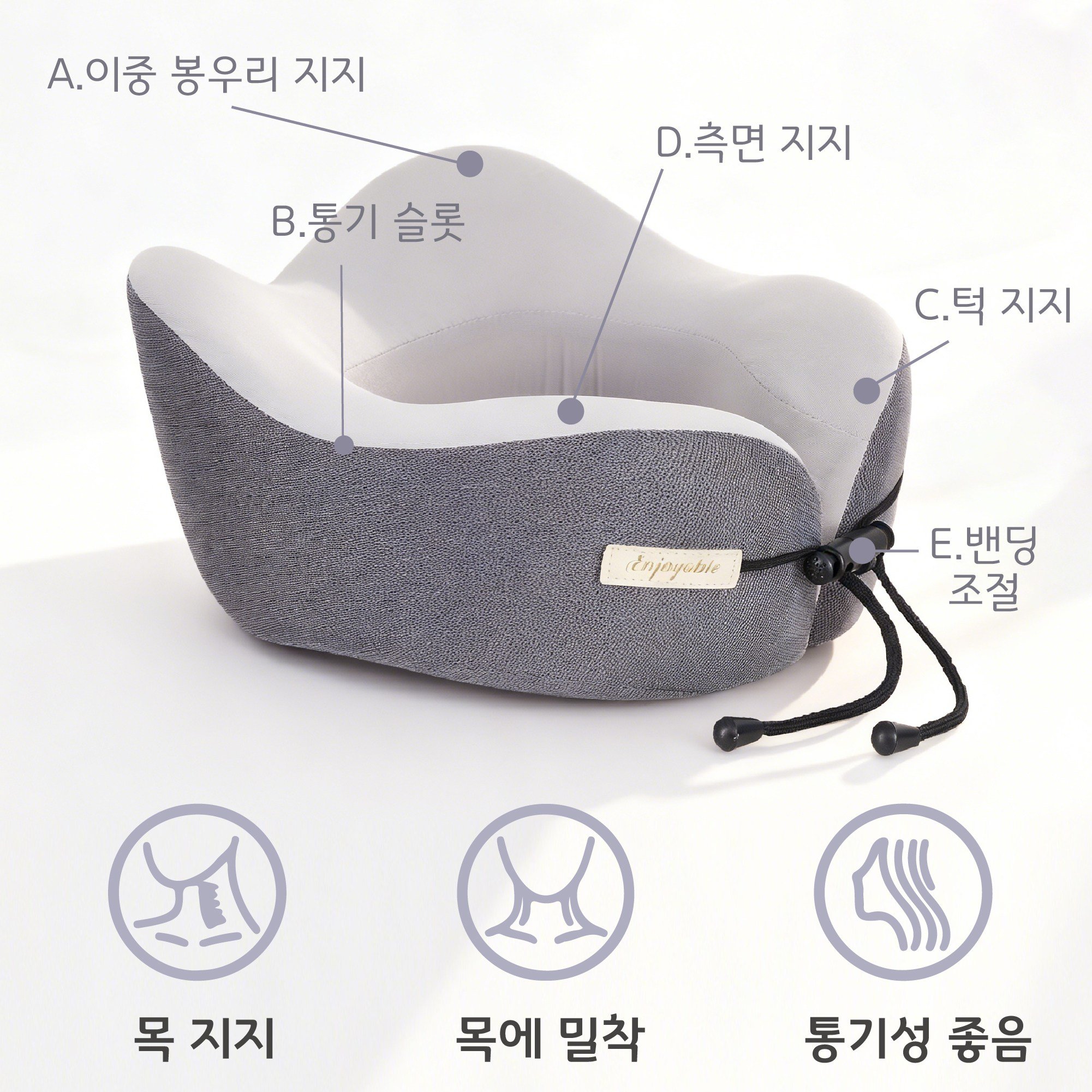 FASEN 목베개 양면안대 세트 여행용 기내용 차량용 쿠션배게 휴대용 지지력 굿 쿠션 통기 메모리폼 목쿠션 암막 수면안대할인 상세 이미지 2